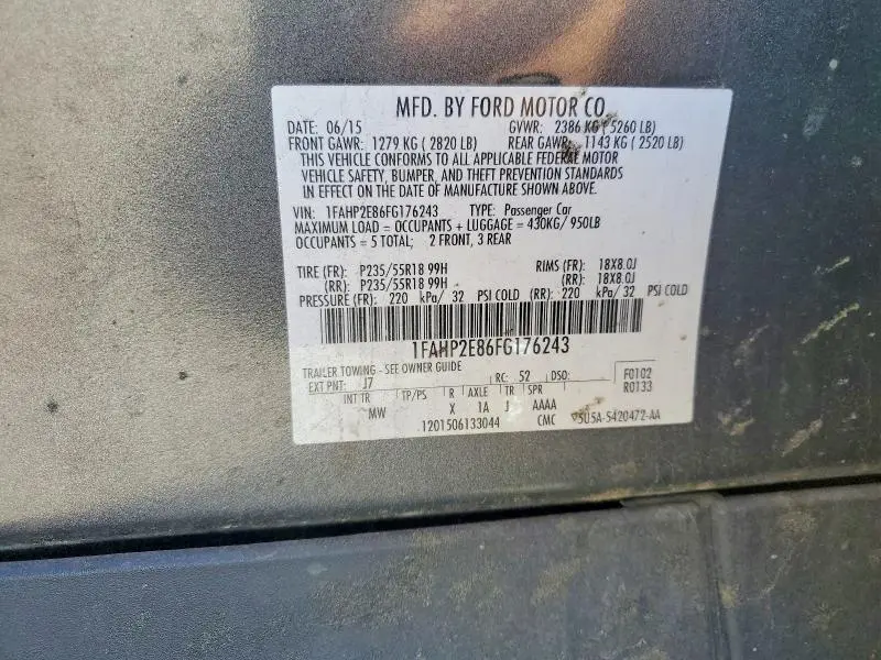 2015 FORD TAURUS SEL  
