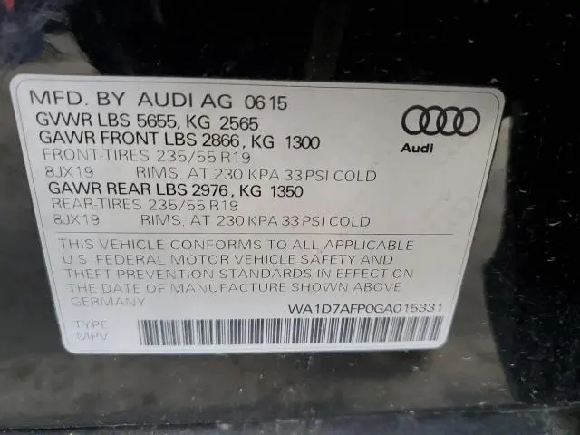 2016 AUDI Q5 PREMIUM PLUS S-LINE  