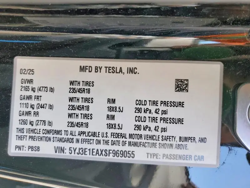 2025 TESLA MODEL 3   