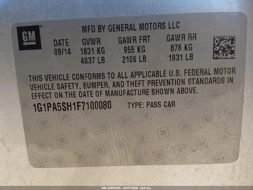 2015 CHEVROLET CRUZE LS AUTO