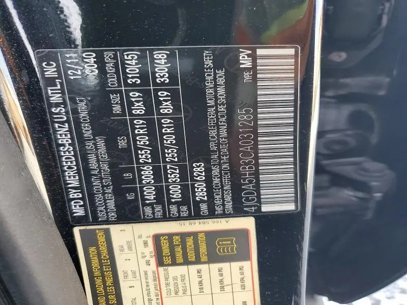 2012 MERCEDES-BENZ ML 350 4MATIC  