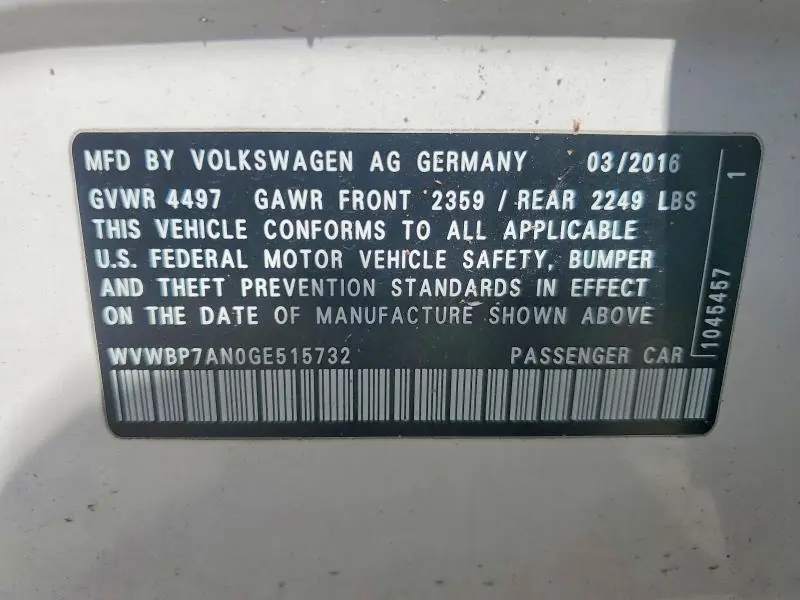 2016 VOLKSWAGEN CC BASE  