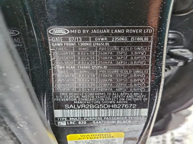 2013 LAND ROVER RANGE ROVER EVOQUE PURE PREMIUM  