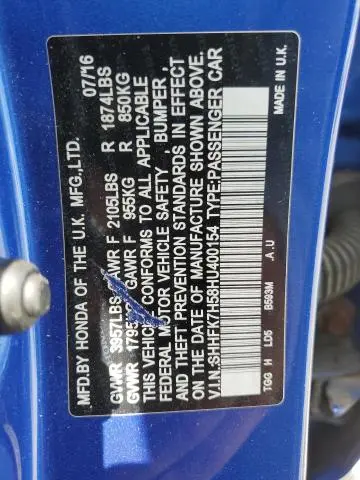 2017 HONDA CIVIC EX  