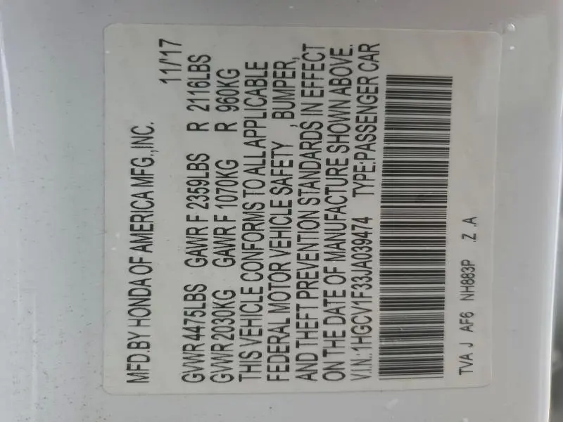 2018 HONDA ACCORD SPORT  