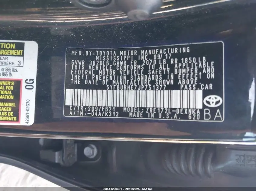 2018 TOYOTA COROLLA LE