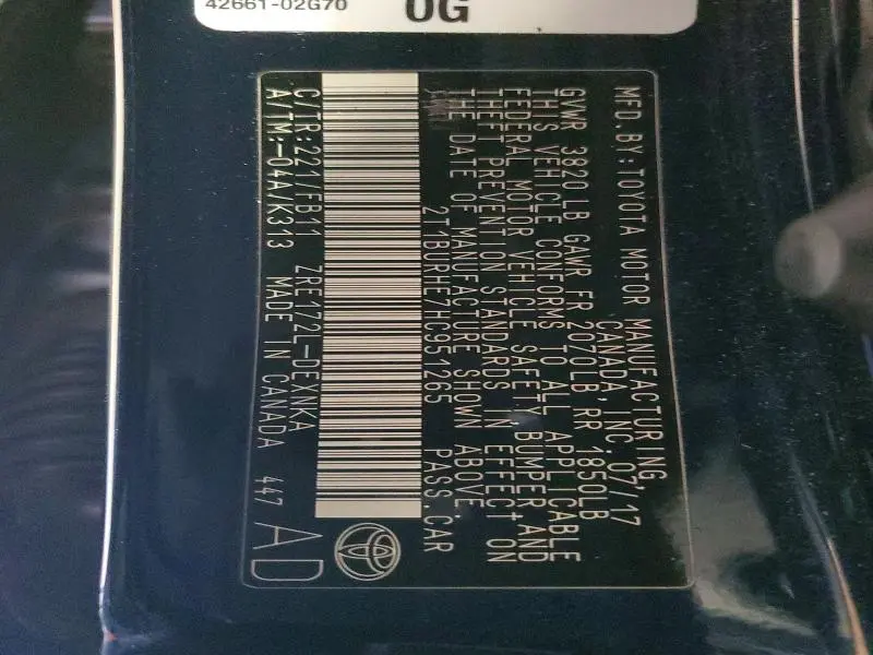 2017 TOYOTA COROLLA L  