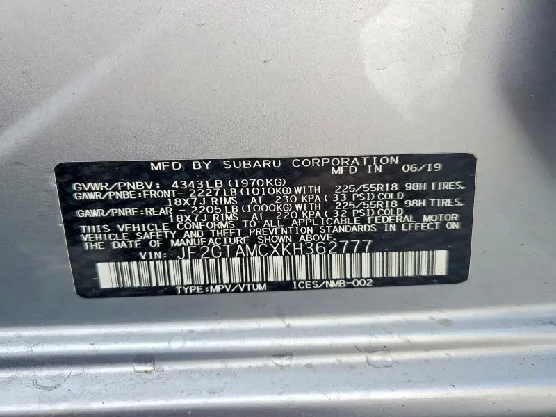 2019 SUBARU CROSSTREK LIMITED  