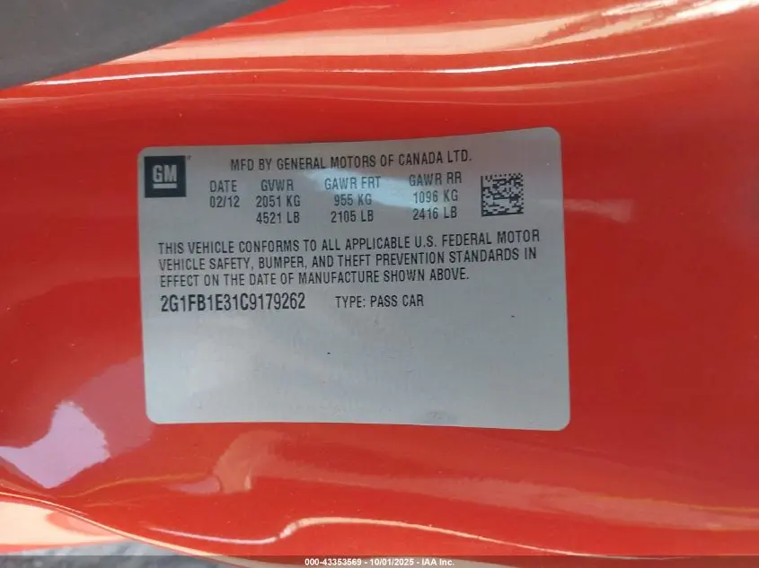 2012 CHEVROLET CAMARO 1LT