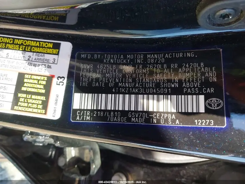 2020 TOYOTA CAMRY XSE V6