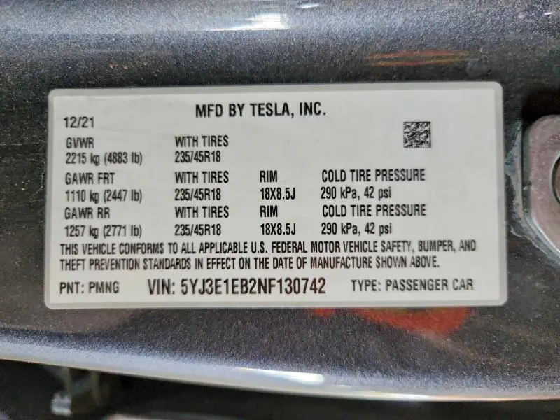 2022 TESLA MODEL 3   