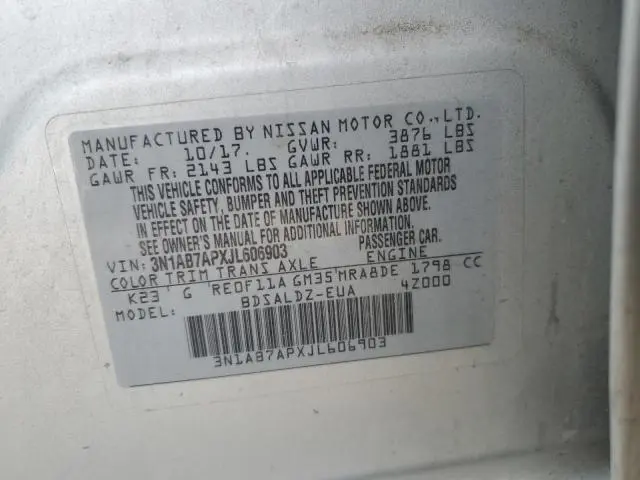 2018 NISSAN SENTRA S  