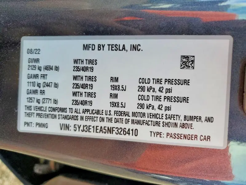2022 TESLA MODEL 3   