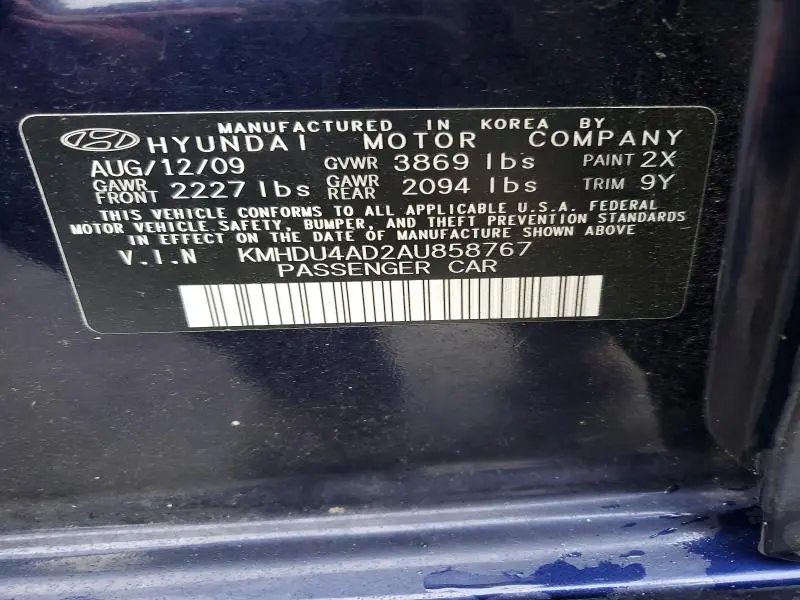 2010 HYUNDAI ELANTRA BLUE  