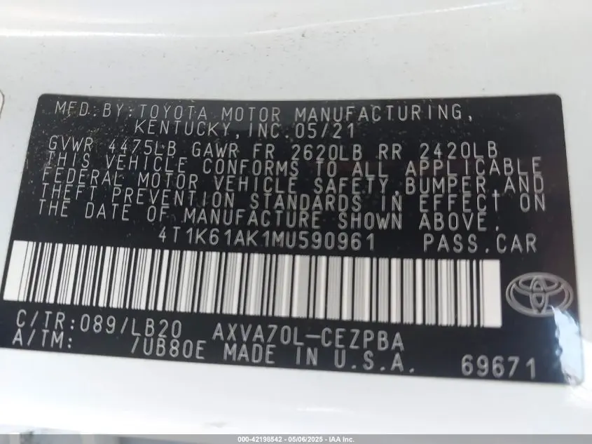 2021 TOYOTA CAMRY XSE