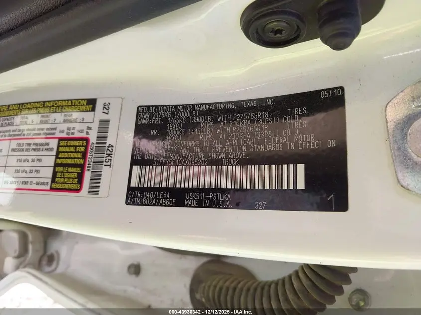 2010 TOYOTA TUNDRA LIMITED 5.7L V8