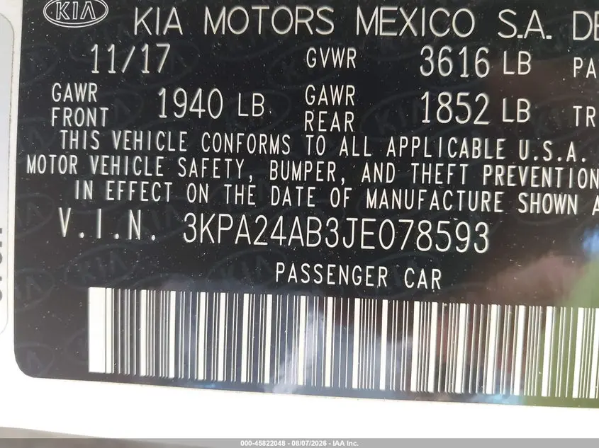 2018 KIA RIO LX