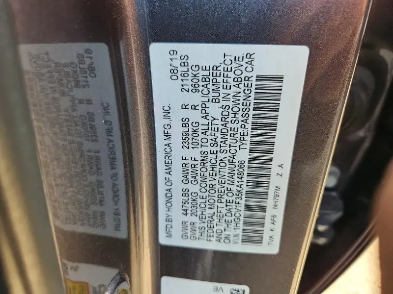 2019 HONDA ACCORD SPORT  