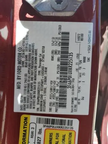 2019 FORD FUSION SE  