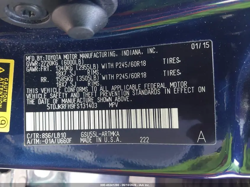 2015 TOYOTA HIGHLANDER XLE V6