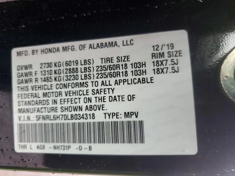 2020 HONDA ODYSSEY EXL  