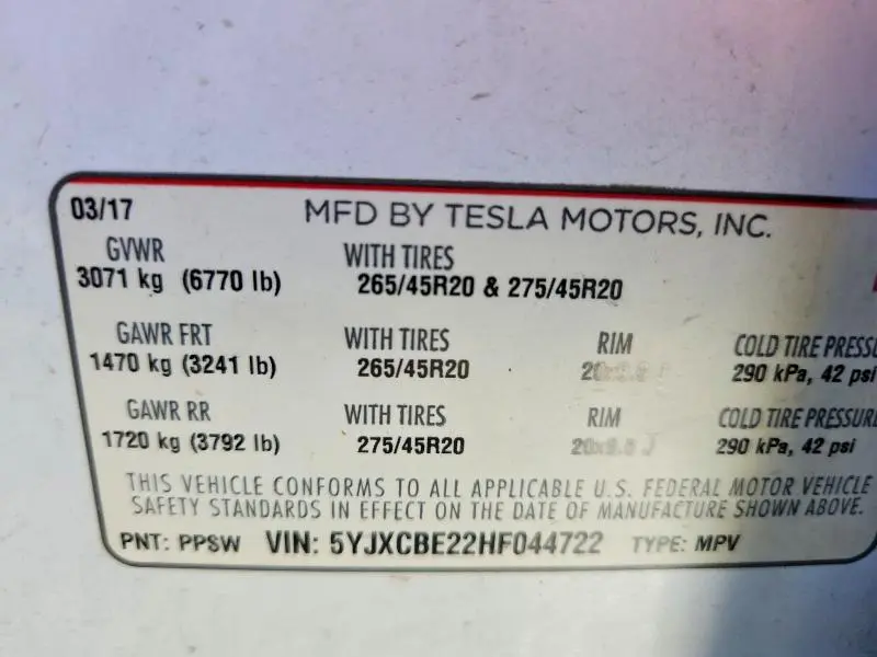 2017 TESLA MODEL X   