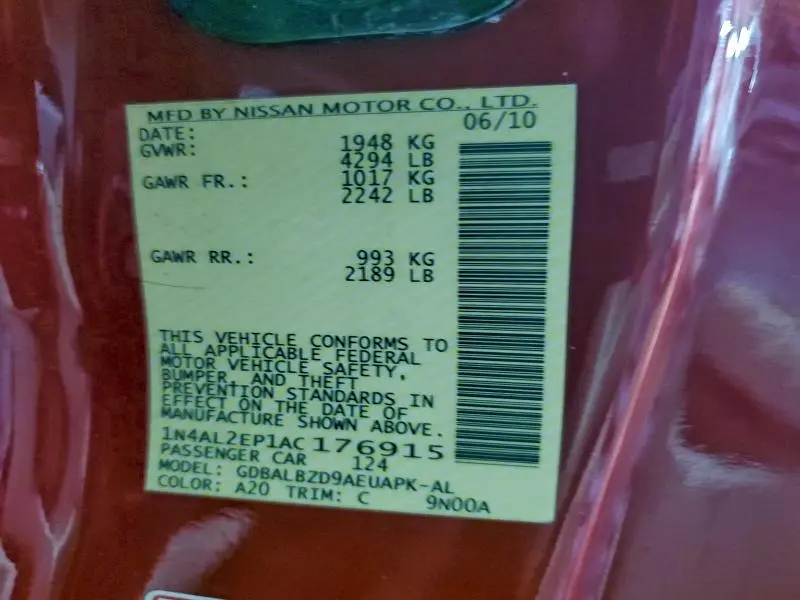 2010 NISSAN ALTIMA S  