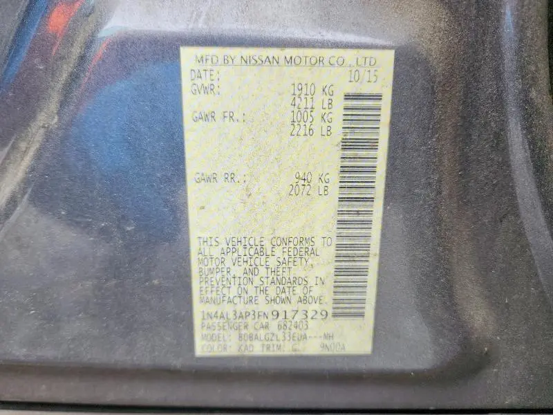 2015 NISSAN ALTIMA 2.5 S  
