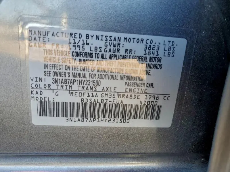 2017 NISSAN SENTRA S  