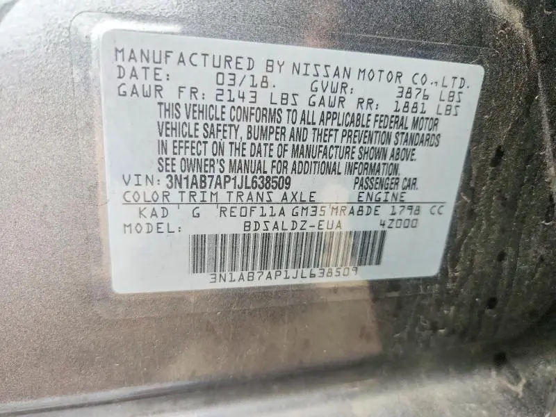 2018 NISSAN SENTRA SV  