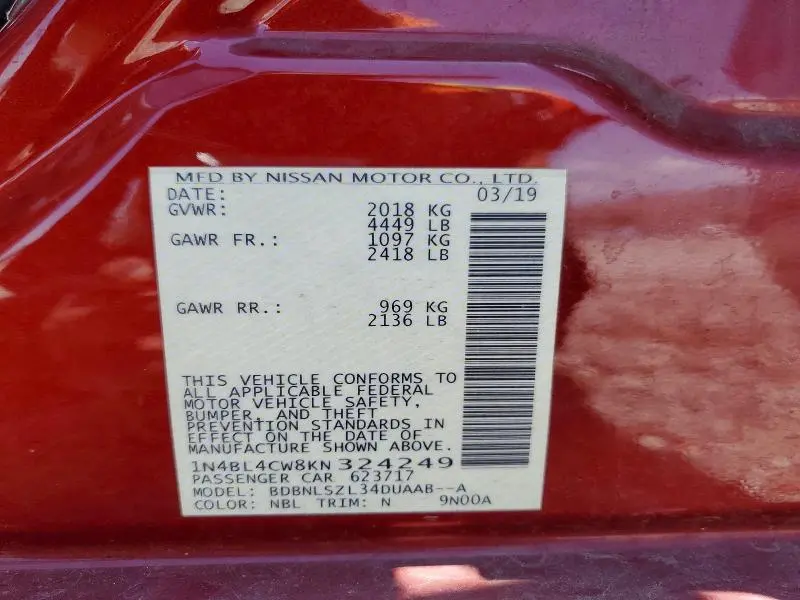 2019 NISSAN ALTIMA SR  