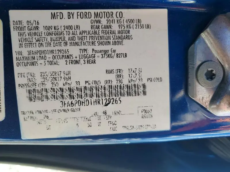 2017 FORD FUSION SE  