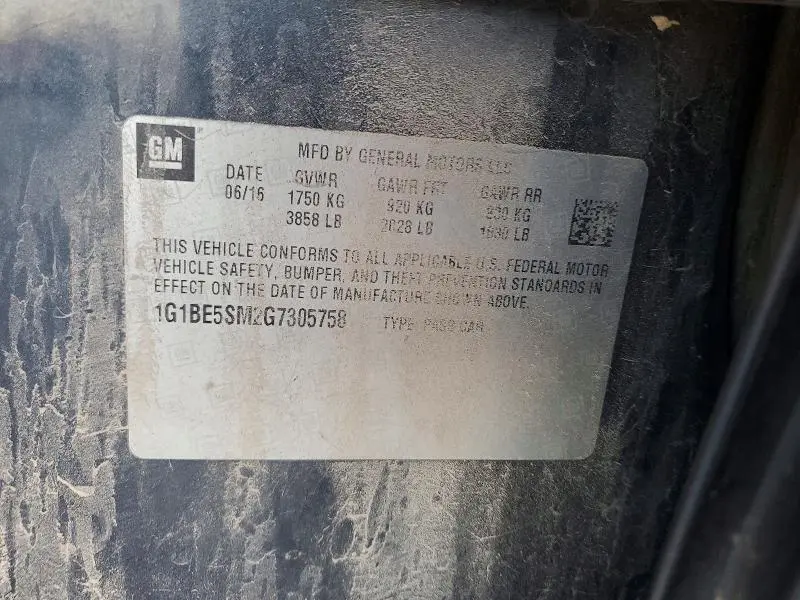 2016 CHEVROLET CRUZE LT  