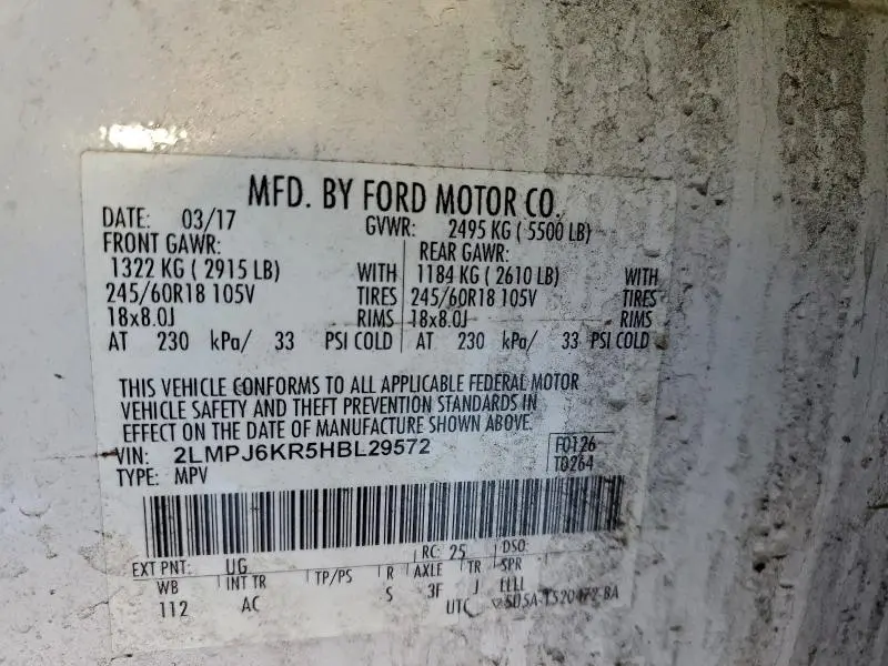 2017 LINCOLN MKX SELECT  