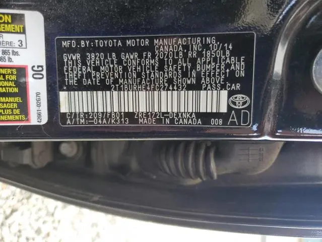 2015 TOYOTA COROLLA L  