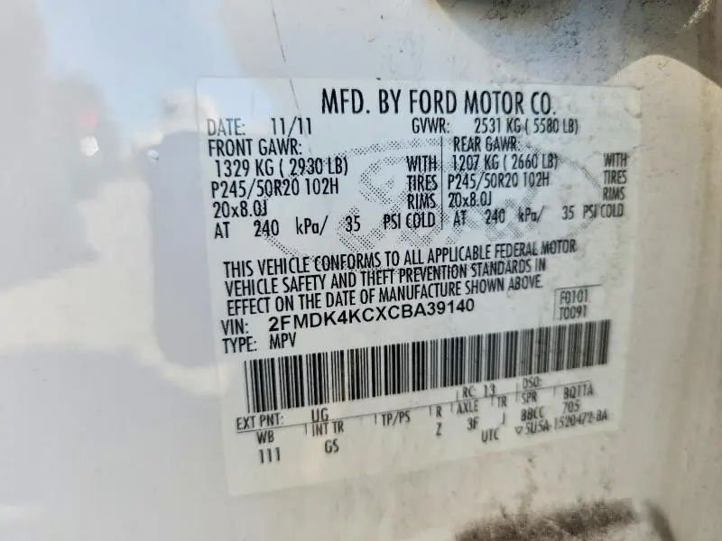 2012 FORD EDGE LIMITED  