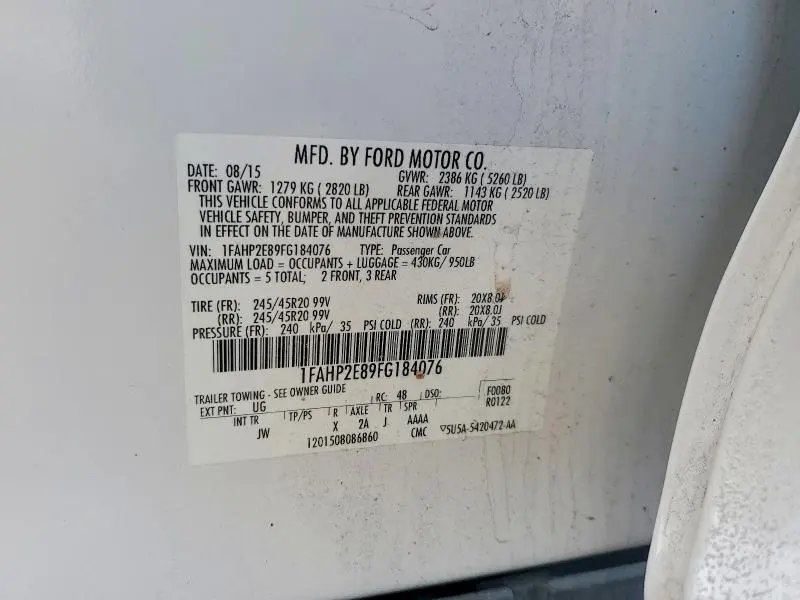 2015 FORD TAURUS SEL  