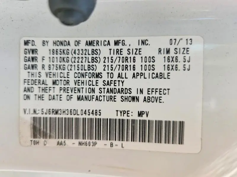 2013 HONDA CR-V LX  