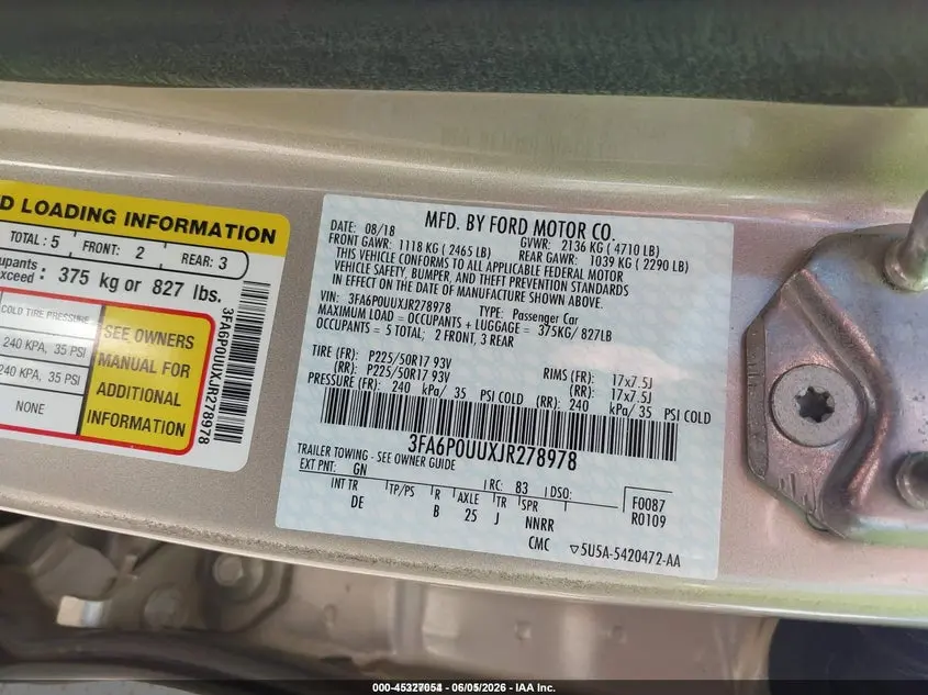 2018 FORD FUSION HYBRID S