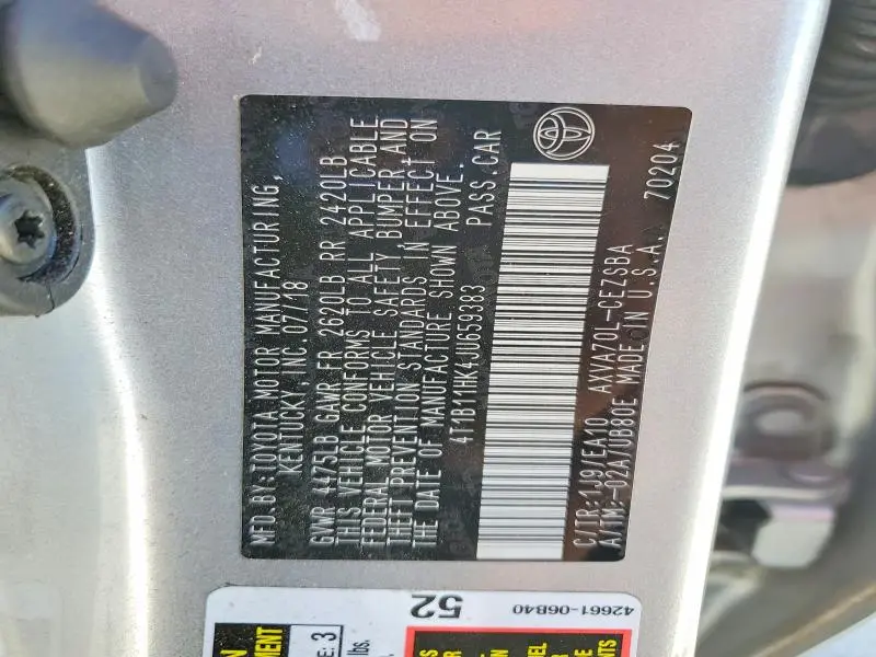2018 TOYOTA CAMRY SE  