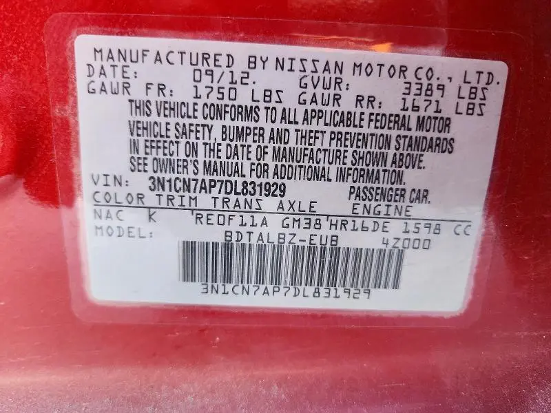 2013 NISSAN VERSA 1.6 S  