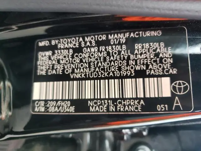 2019 TOYOTA YARIS L  