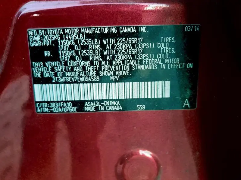 2014 TOYOTA RAV4 XLE  