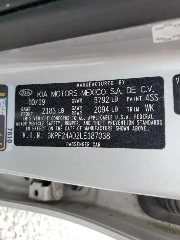 2020 KIA FORTE FE  