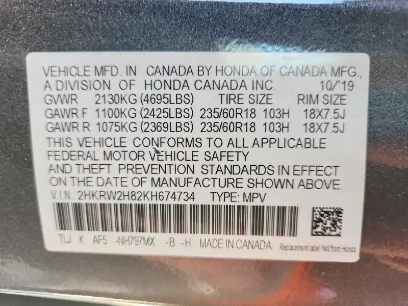 2019 HONDA CR-V EXL  