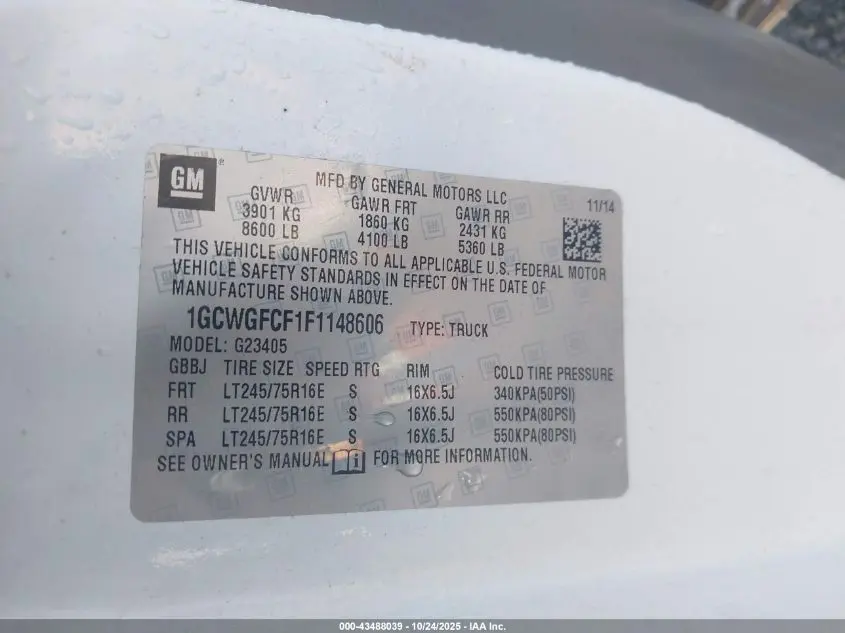 2015 CHEVROLET EXPRESS 2500 WORK VAN