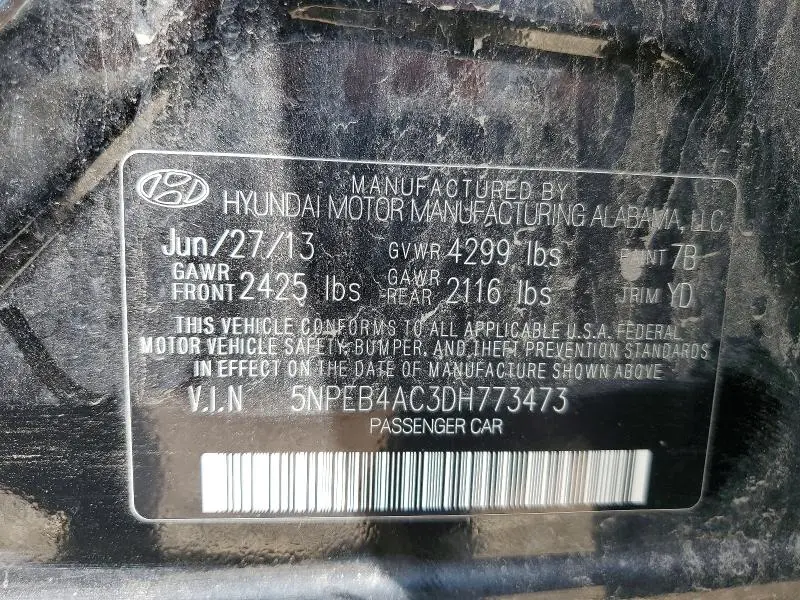 2013 HYUNDAI SONATA GLS  
