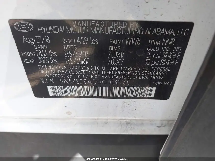 2019 HYUNDAI SANTA FE SE