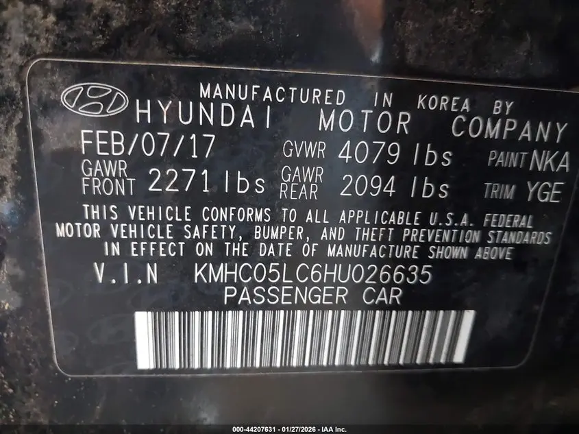 2017 HYUNDAI IONIQ HYBRID LIMITED