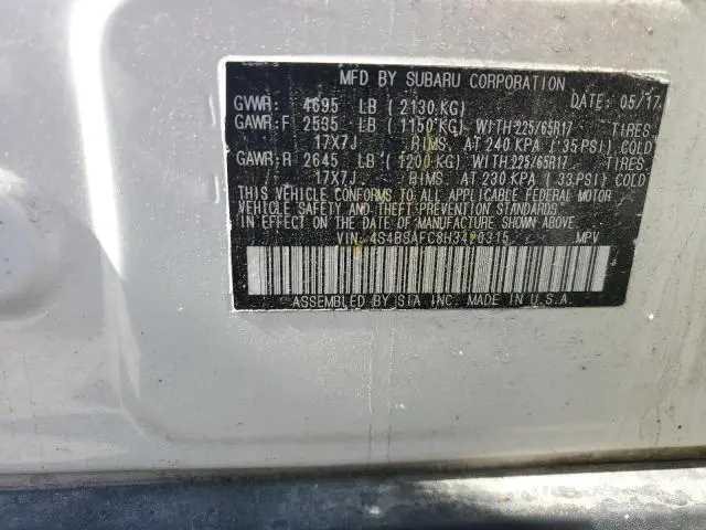 2017 SUBARU OUTBACK 2.5I PREMIUM  